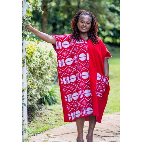Fashion Red & White African Print Dress - One Size Fits All