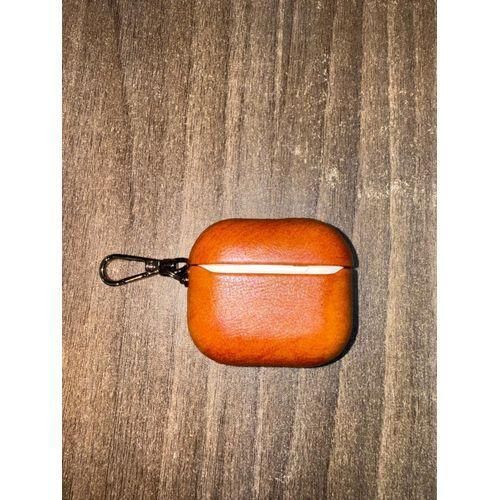 product_image_name-Generic-Luxury Soft Leather Shell Metal Keychain Shockproof Airpods Case/Cover For Apple Airpods 4 -Brown-2