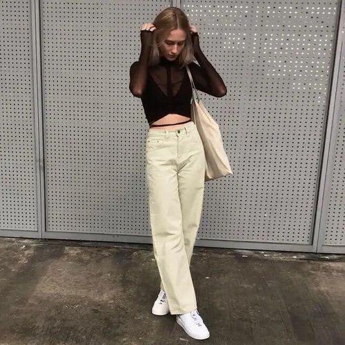 Women's Retro Casual Slim Straight Pants Hot Girl High Waist