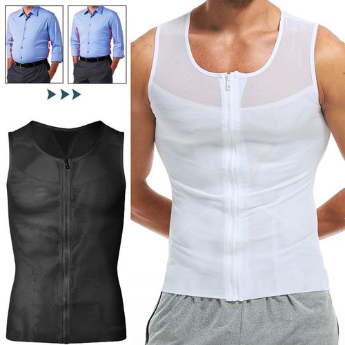 MEN SLIMMING VEST Body Shaper Slim Chest Belly Waist Compression Shirt  White Blk