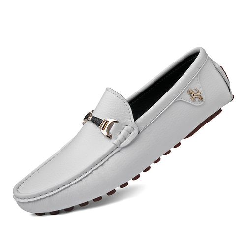 Fashion Loafers Men Cow Leather Driving Moccasins Casual Shoes (White ...