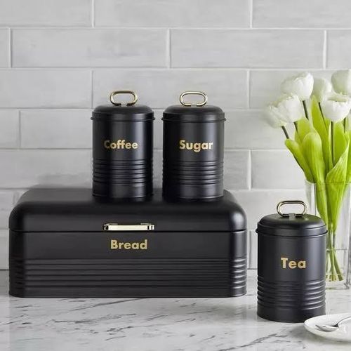 product_image_name-Generic-Galvanized metallic bread bin plus sugar ,tea and coffee canisters -2