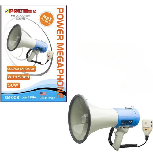 Promax 50W Public Address System With Siren Power Megaphone PA