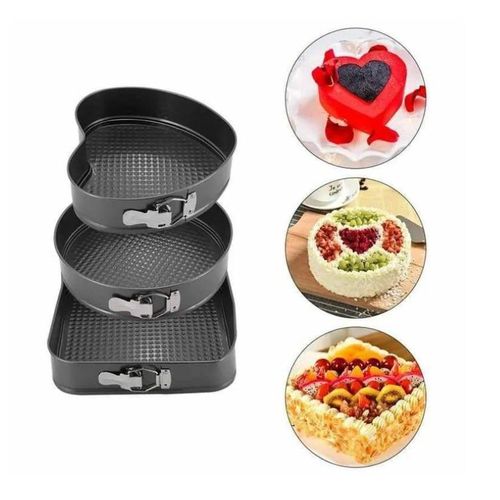 product_image_name-Generic-3-Piece Non-Stick Baking Tin Set - Square, Round & Heart Shaped Cake Pans-2