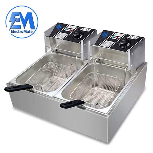 product_image_name-Em-Electromate 12 LITRES STAINLESS STEEL 12L Double TANK Energy Efficient Double Electric Chips /Chicken /MANDAZIS Deep Fryer Machine-1