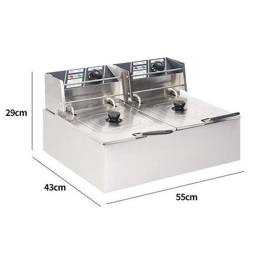 product_image_name-Em-Electromate 12 LITRES STAINLESS STEEL 12L Double TANK Energy Efficient Double Electric Chips /Chicken /MANDAZIS Deep Fryer Machine-2