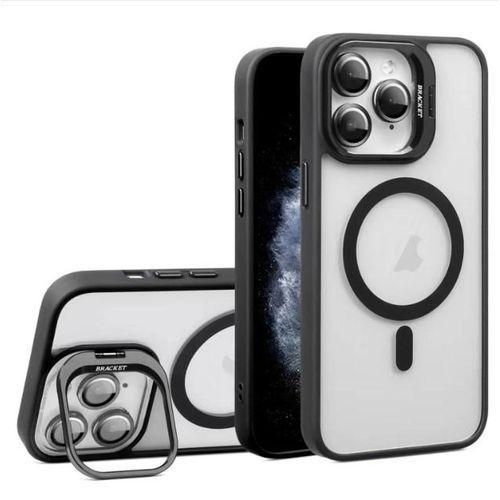 product_image_name-Generic-iPhone 12 Pro Max Black Magsafe Compatible Stand Bracket Transparent Case, Camera Metal Ring-1