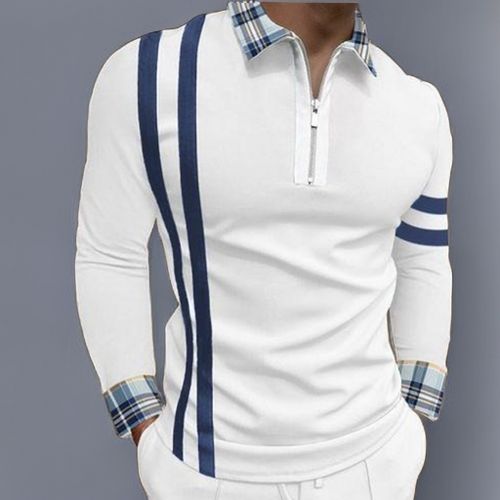 Fashion Mens Casual Long Sleeve Polos Shirt Business Trendy - White ...