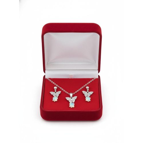 product_image_name-REMBO JEWELRY-Elegant Butterfly Jewelry Set – Silver-Plated Necklace & Earrings with Iridescent Opal-Effect Stones With Red Box-1