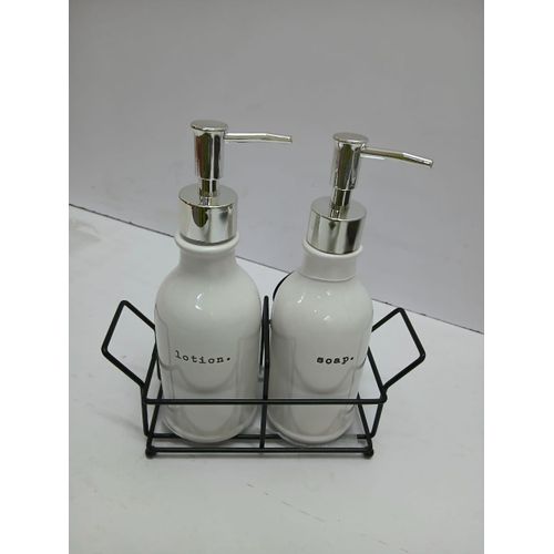 product_image_name-Generic-Ceramic Soap and Lotion Dispenser Set with Metallic Stand-1