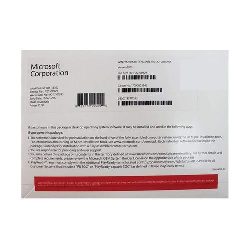 MICROSOFT WINDOWS 10 PRO 64 BITS - OEM