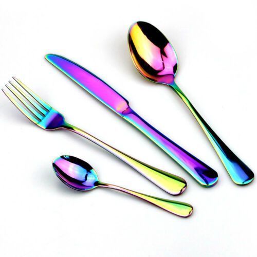 product_image_name-Generic-Dinnerware Silverware Cutlery Spoon Fork 24 Pcs Set Rainbow-4