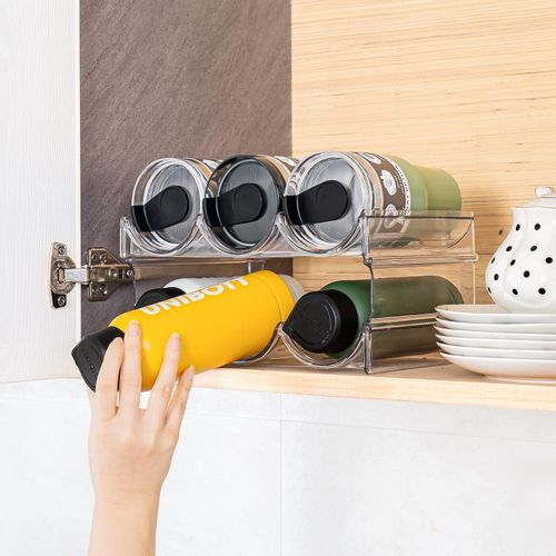 product_image_name-Generic-2 Pack Water Bottle Organizer Rack, Plastic Stackable Bin Holder for Insulated Tumbler Sports Flask Bottles Travel Mug Kids Water Bottle for Kitchen Cabinets Countertop Holds 6 Bottles -2-Tier-4