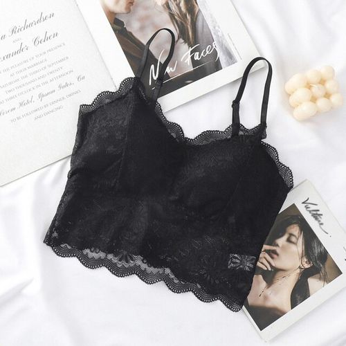 Generic Female Summer Crop Tank Top Women Fashion Deep V Lace Bras  Embroidery Floral Tank Top Bra Wrapped Chest Padded Bra(#black 10) @ Best  Price Online