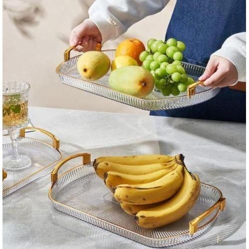 product_image_name-Generic-3Pcs Acrylic Serving Trays Set for Kitchen Rectangular Stylish Design Fancy Coated Golden Handle-5