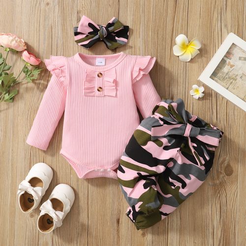 Fashion Baby Girls A/W Clothes Set Ribbed Long Sleeves Bodysuit Pink Camou  Pants @ Best Price Online
