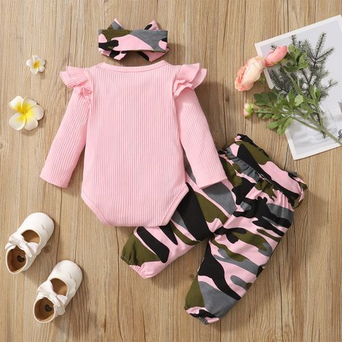 Fashion Baby Girls A/W Clothes Set Ribbed Long Sleeves Bodysuit Pink Camou  Pants @ Best Price Online