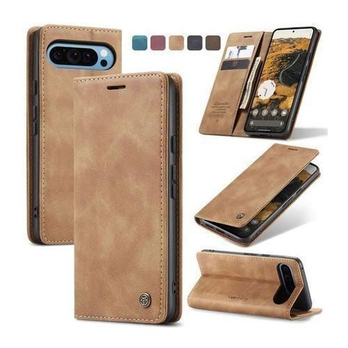 product_image_name-Caseme-Brown Soft Leather Wallet Flip Cover Case for Google Pixel 9 Pro-1