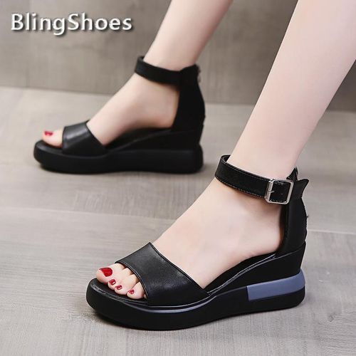 Fashion Women Sandals Wedge Heel Open Toe Zipper Casual Ladies Shoes  Non-Slip @ Best Price Online