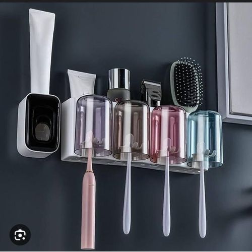 product_image_name-Generic-Toothbrush Holder Multifunctional Toothbrush Holder with Brushing Cup Wall Mounted Bathroom Toothbrush Holder, Toothpaste Squeezer Kit Toothpaste Holder-5