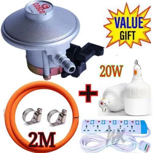 product_image_name-Cosco-QUALITY SAFE COMPATIBLE STANDARD 13KG GAS CYLINDER REGULATOR PLUS 2M PIPE & CLIPS + FREE 20W RECHARGEABLE BULB +5 WAY POWER EXTENSION-1