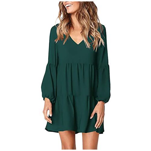 Fashion Women Fashion Flowy Swing Shift Loose Dress-Green @ Best Price  Online