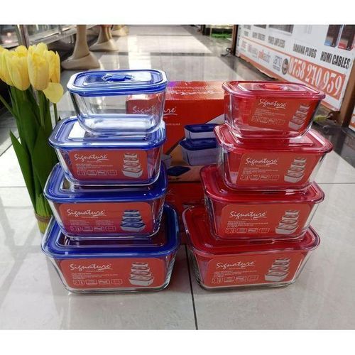 product_image_name-Signature-4PCs Deep Rectangle Glass Bowl Set With Plastic Lid-2
