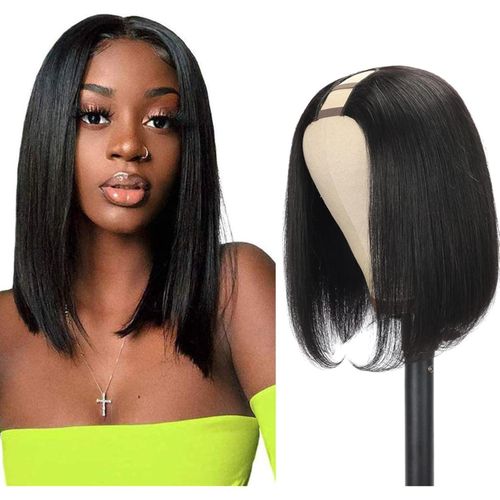 Fashion Hair U Part Wig Human Hair Straight Bob Wigs For Black Women 10inch Brazilian Remy Hair Short Bob Human Hair Wigs Clip In U Part Wig Human Hair Extensions Natural Black