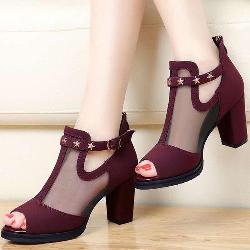 Fashion Black Friday Deal Ladies Fashion Mesh Chunky Heel Sandals