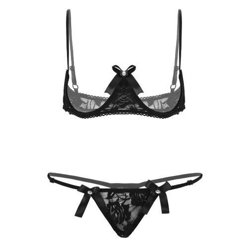 Fashion (Black)Women Open Cup Bra Top Cupless Exposed Breasts Underwired  Bra With G-string See Through WSY @ Best Price Online