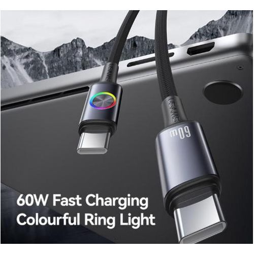 product_image_name-Usams-SJ752 60W Type-C to Type-C Fast Charging Cable, 1.2 m Charging Cable with RGB Light & E-Marker Chip for Fast Charging and Data Sync-3