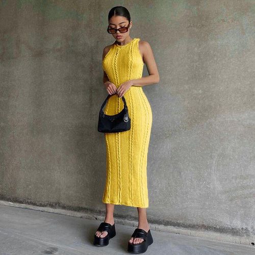 product_image_name-Fashion-Fashionable casual knitted sleeveless round neck sexy dresses for women-Yellow-1