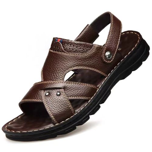 Fashion 【 Cowhide - Brown 】 Mens Shoes Men's Sandals Slippers Leather ...