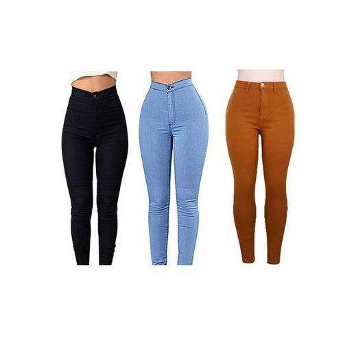 Fashion 3 Pack High Waist Body Shaper Jeans Casual Pant Trousers -  Brown,Black,Sky Blue @ Best Price Online