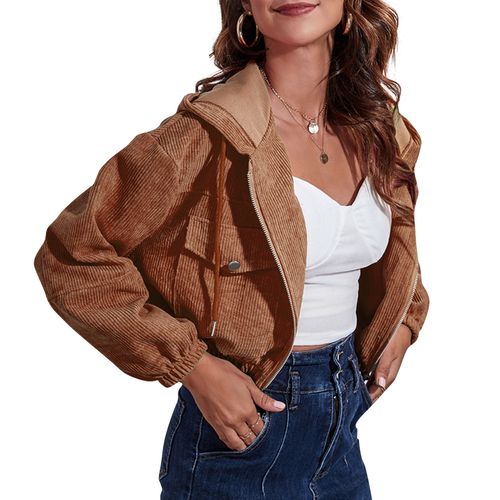 Corduroy hooded cropped jacket store