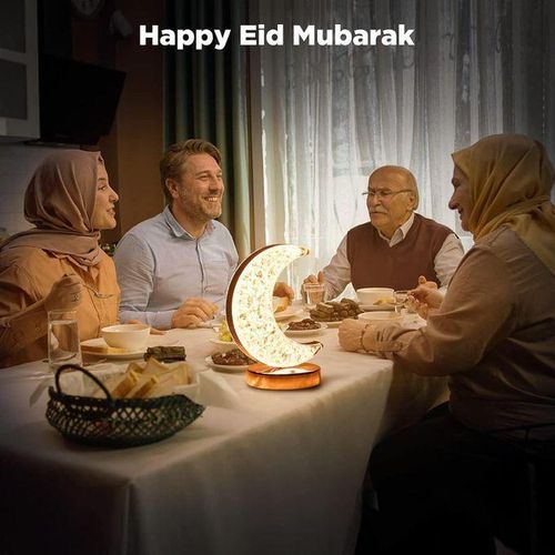 product_image_name-Generic-LED Crystal Moon Lamp - Decorative Ramadan Moon Night Light with Wooden Base & USB Touch Control-1