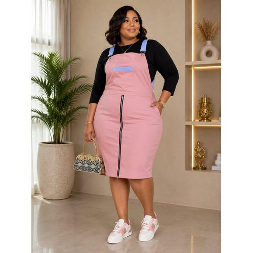 knee length dungaree dress Fashion Hollie Front Zipper Soft Denim Fabric custom-label0:sale