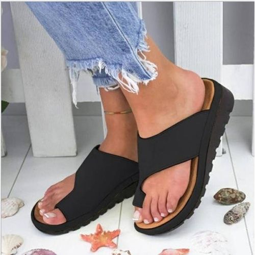 Generic Women Summer Sandals Comfy Flat Shoes Sole Ladies Casual Soft Big  Toe Foot Sandal Orthopedic Bunion Corrector Slippers(#Black) @ Best Price  Online