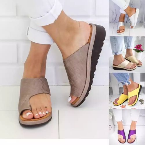 Generic Women Summer Sandals Comfy Flat Shoes Sole Ladies Casual Soft Big  Toe Foot Sandal Orthopedic Bunion Corrector Slippers(#Black) @ Best Price  Online