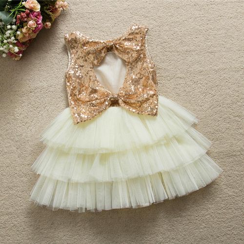 product_image_name-Fashion-Summer Dress Bowknot Sequin Princess Cake Skirt Fluffy Skirt. gold/white -2