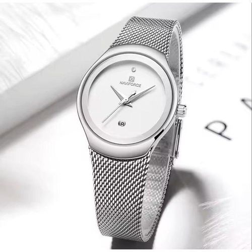 product_image_name-Naviforce-Silver Mesh Wristwatch – White Dial Minimalism-1