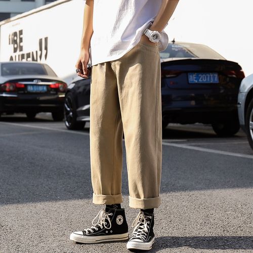 Fashion Men Casual Pants Vintage Retro All-match Cargo Trousers Stylish  Solid Simple High Street Loose Versatile Straight Korean Style @ Best Price  Online