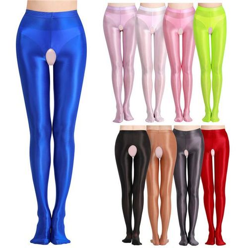 Women Skinny Crotchless Shapewear Glossy Stretchy Fitness Tight Pants  Pantyhose