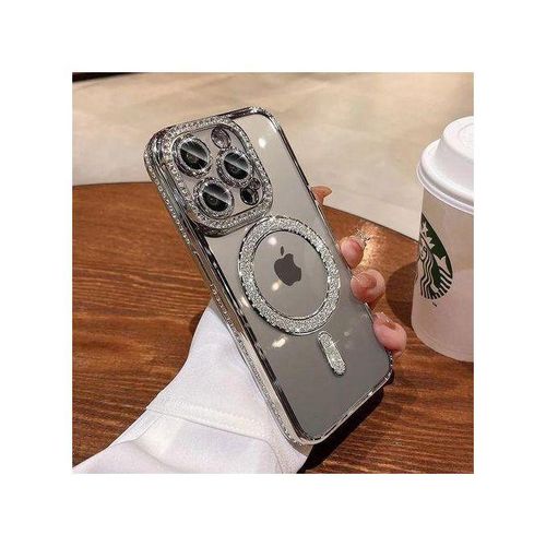 product_image_name-Generic-Luxury Diamond Glitter Magnetic Charging Soft Case For Magsafe IPhone 16 Pro Transparent Shockproof Cover black-1