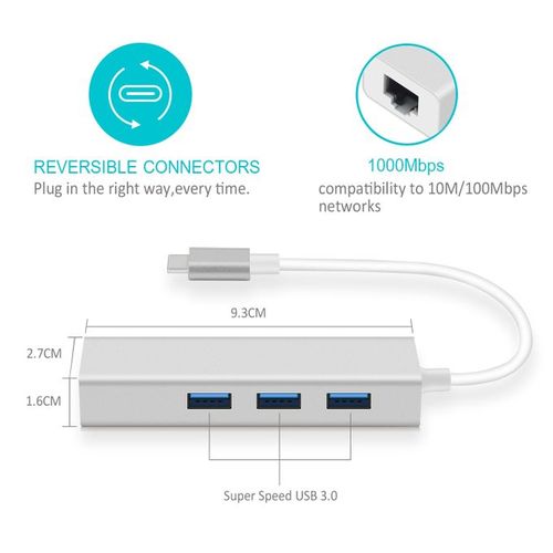 Generic USB Type-C to RJ45 Gigabit ,Adaptateur USB-C TYPE-C