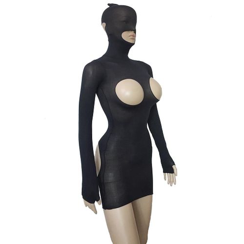 Fashion (Black)Women Fantasy Sheer Mesh Hooded Open Breast Open Butt  Stretchy Micro Cupless Mini Dress SCH @ Best Price Online