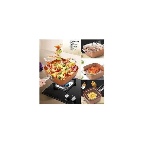 product_image_name-Generic-Multi-Function Deep Square Cooking Pan With Steamer Rack & Fry Basket – Long Handle Non-Stick Kitchen Cookware-2