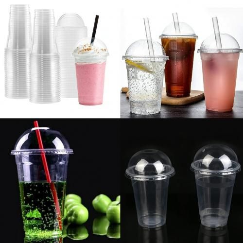 Smoothie Cups and Domed Lids Clear Plastic Party Cup For Milkshake