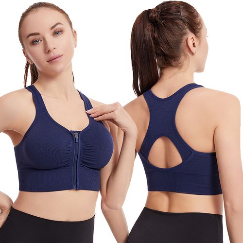 Generic Sports Bra For Women,Criss-Cross Front Zipper Sports Bras（Navy  Blue） @ Best Price Online