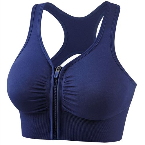 Generic Sports Bra For Women,Criss-Cross Front Zipper Sports Bras（Navy  Blue）